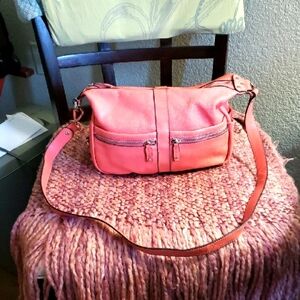 Coral Leather Shoulder Bag